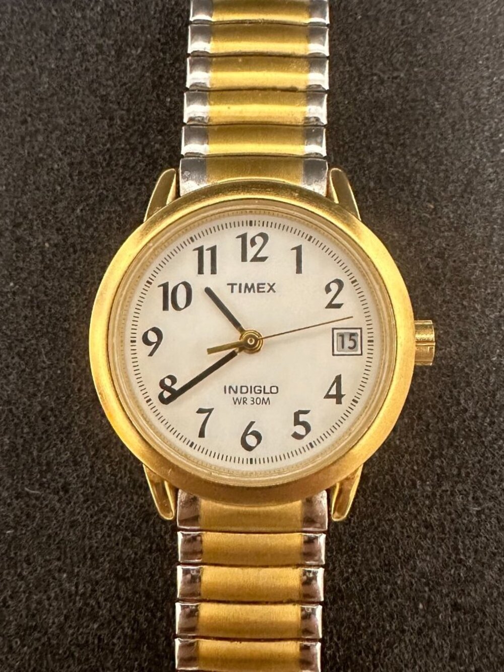 Timex Watch Women Two Tone Indiglo Dial Date Window Stretch Band New Battery